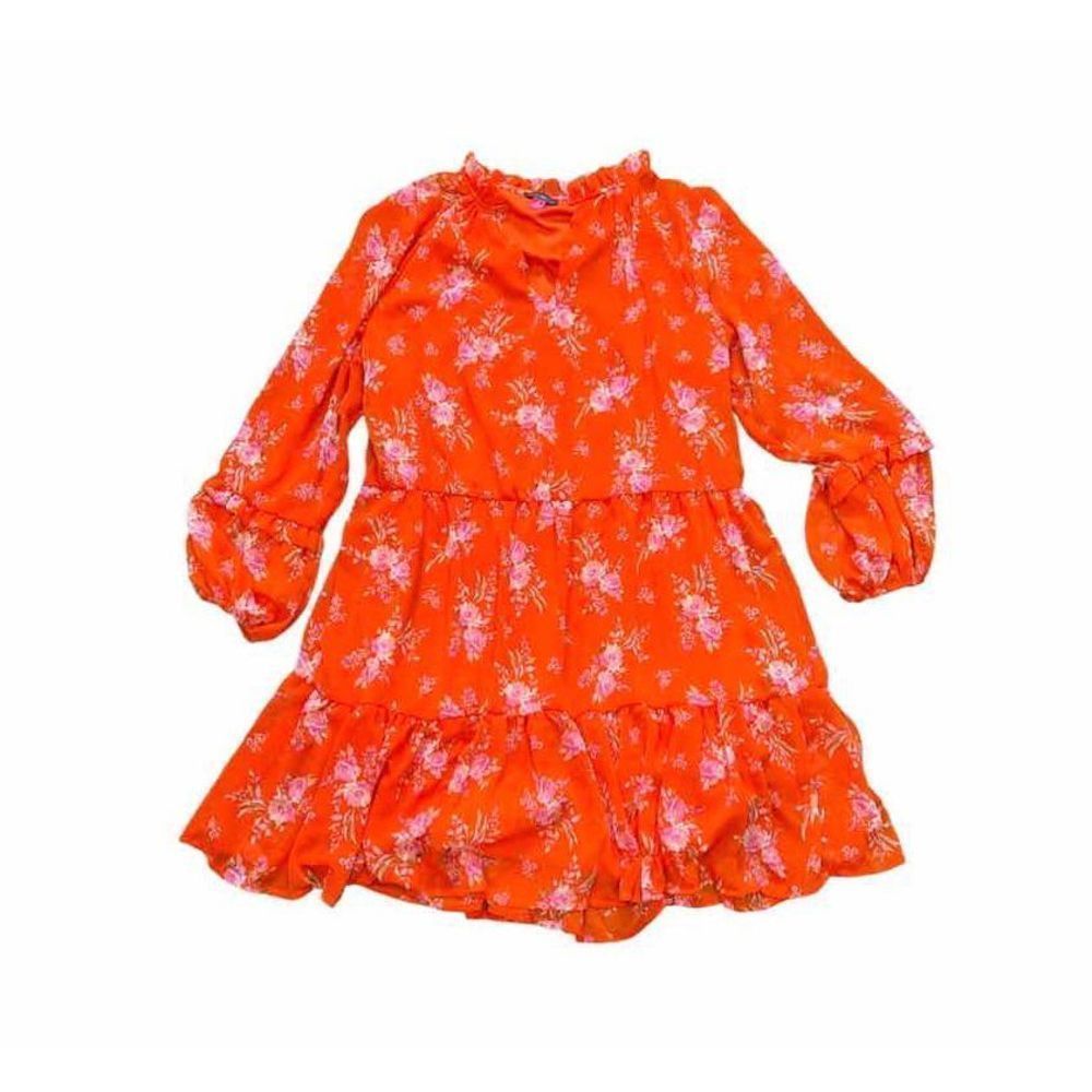 Vince Camuto Floral V Neck Long Marie Sleeves Layered Knee High Dress Size XL - Picture 2 of 11
